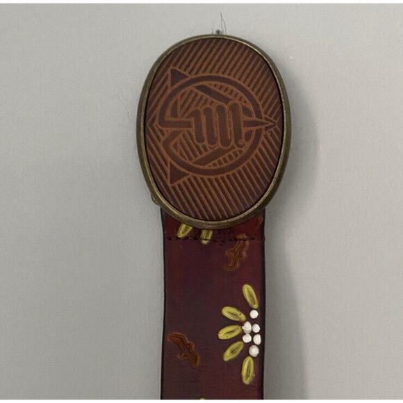 El Cid Embossed Leather Belt Vintage Tooled Brass Belt Buckle Western Rodeo Boho main image 5